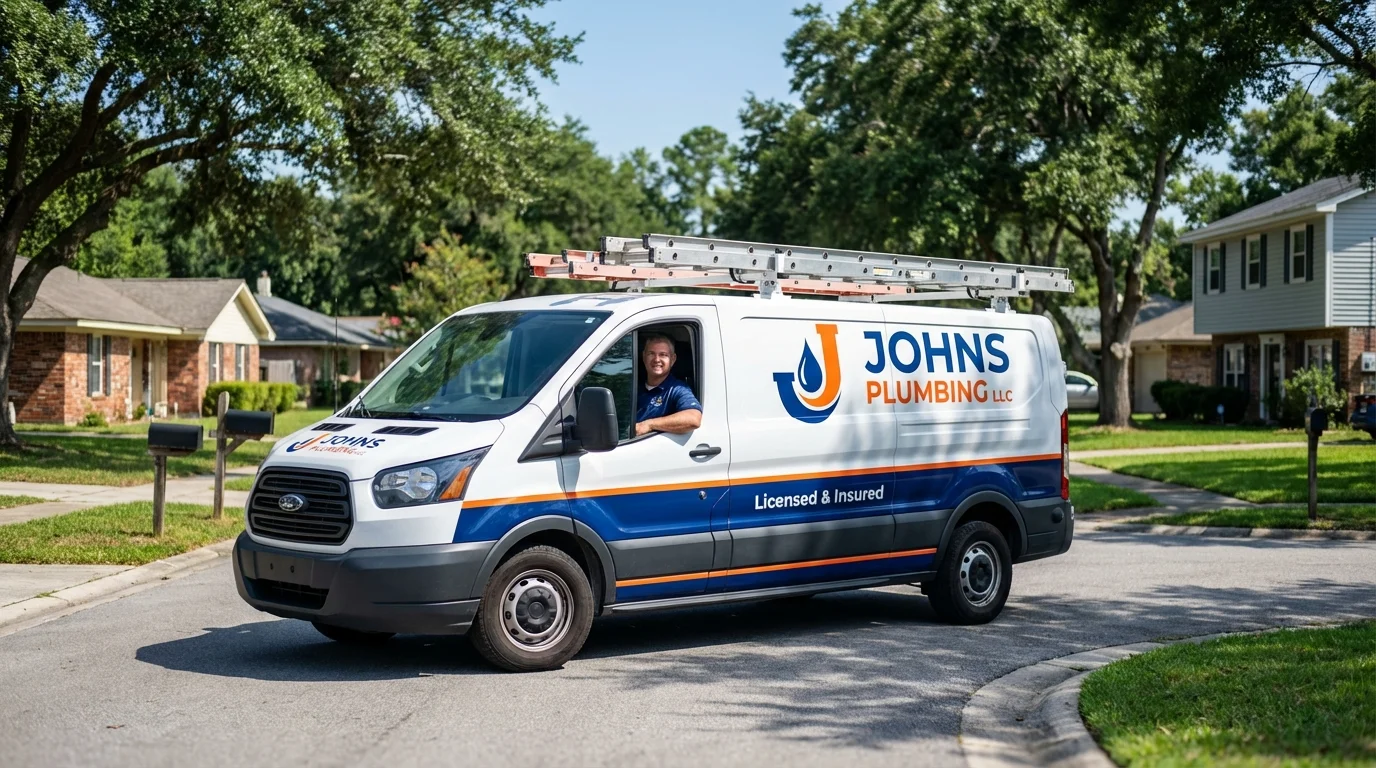 Johns Plumbing LLC service van in Shutesbury, MA
