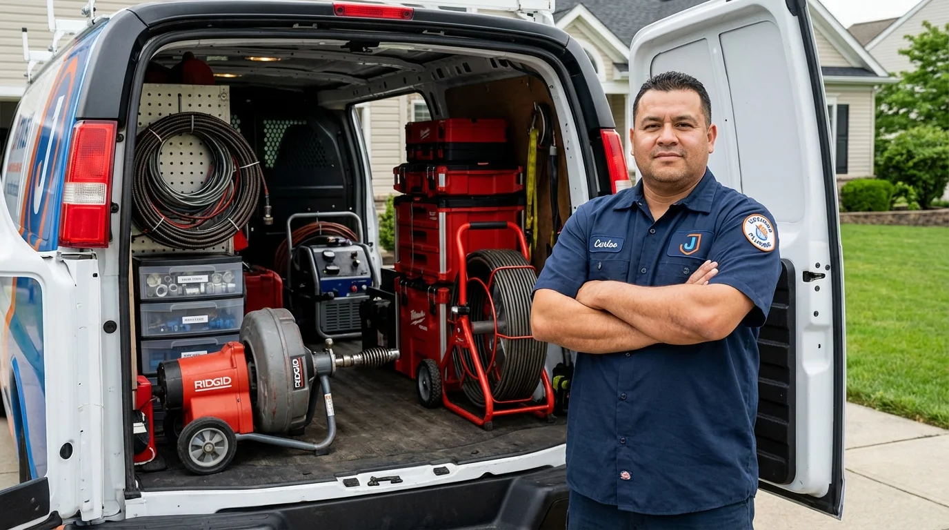 Professional drain cleaning equipment and Johns Plumbing LLC plumber in Shutesbury