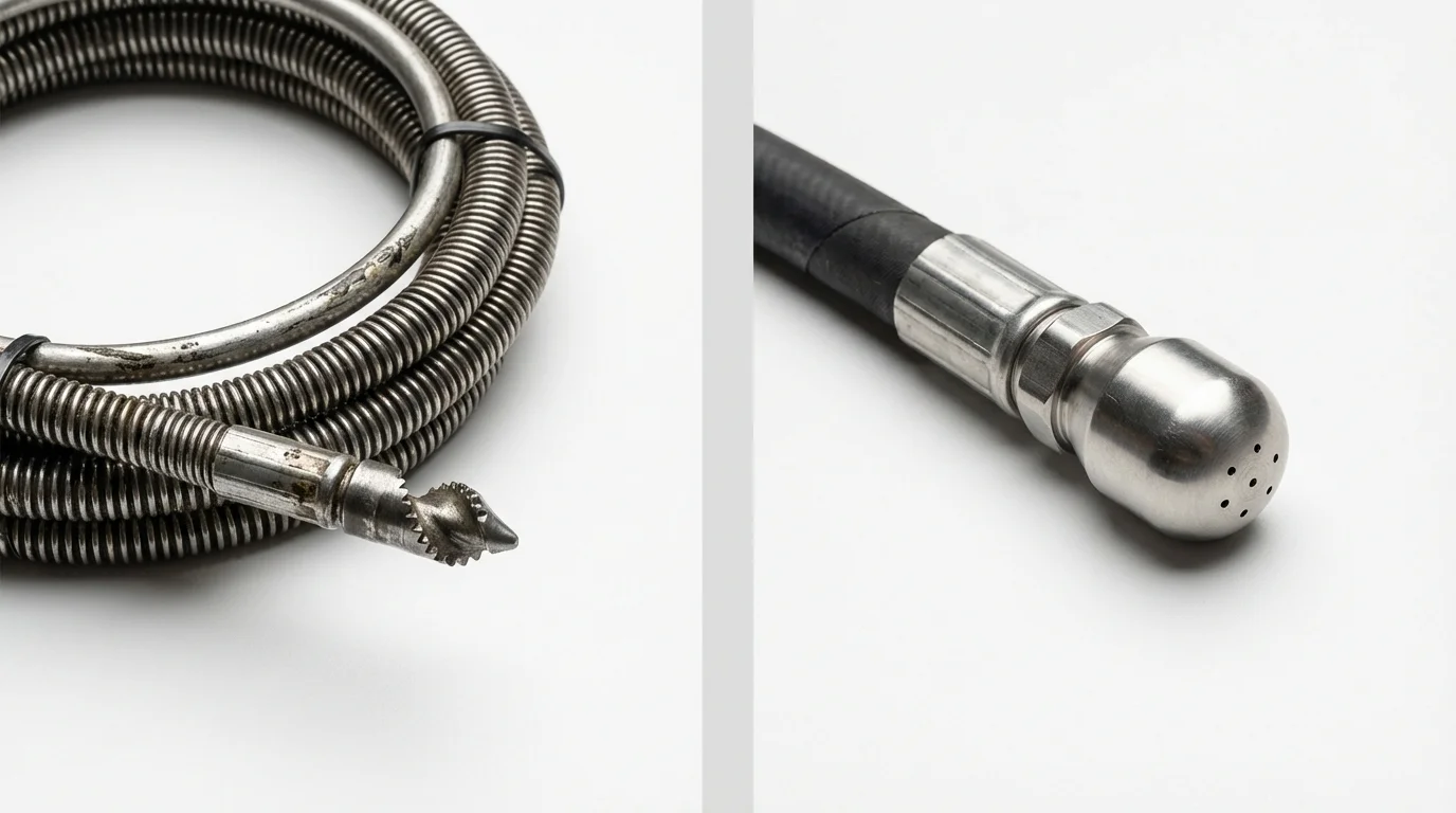 Drain snake cable and hydro jetting nozzle used for drain cleaning in Shutesbury, MA
