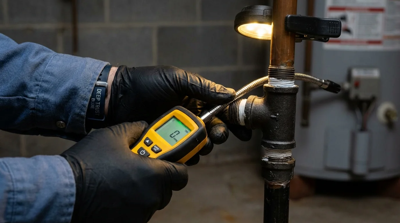 Gas leak detection with electronic sniffer by Johns Plumbing LLC in Shutesbury