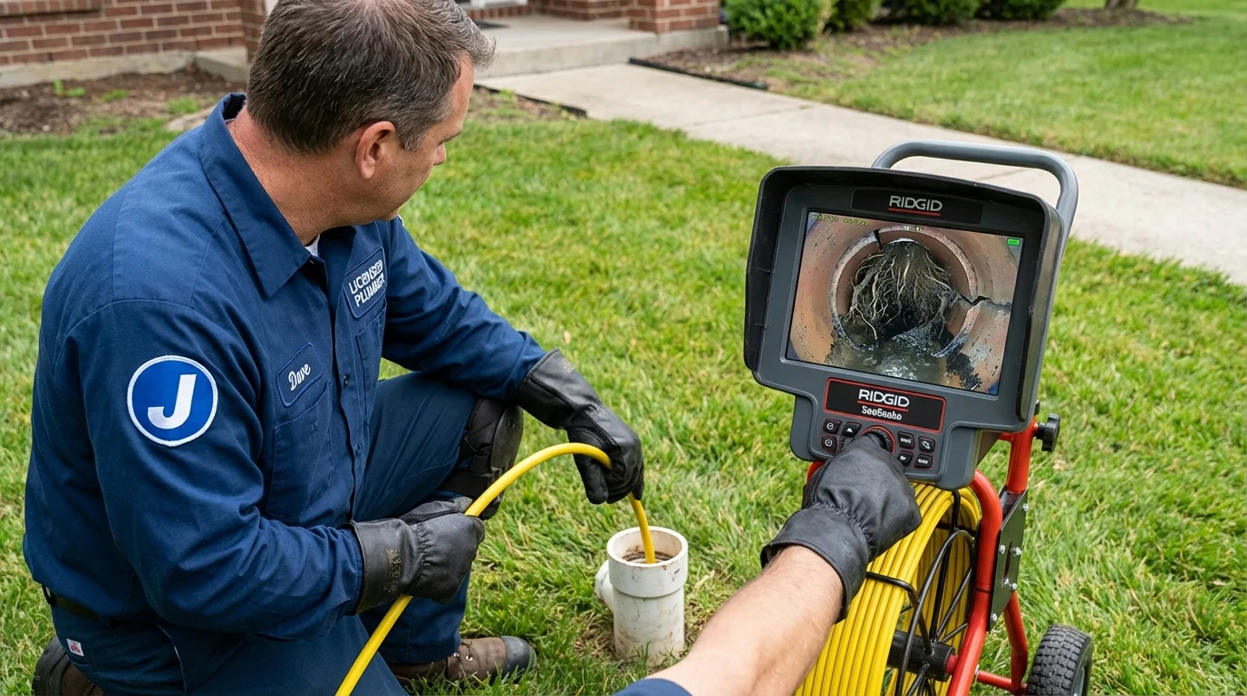Sewer camera inspection being performed by Johns Plumbing LLC in Shutesbury